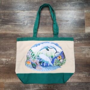Vintage Dolphin & Coral Reef Canvas Tote"